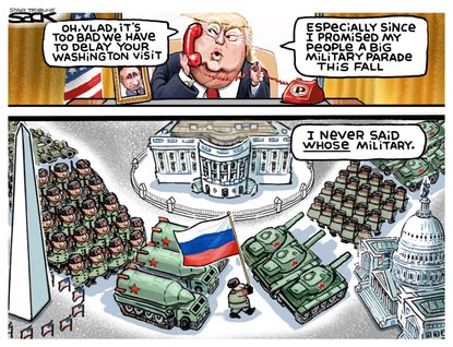 Political cartoon U.S. Trump Putin cancelled Washington visit parade