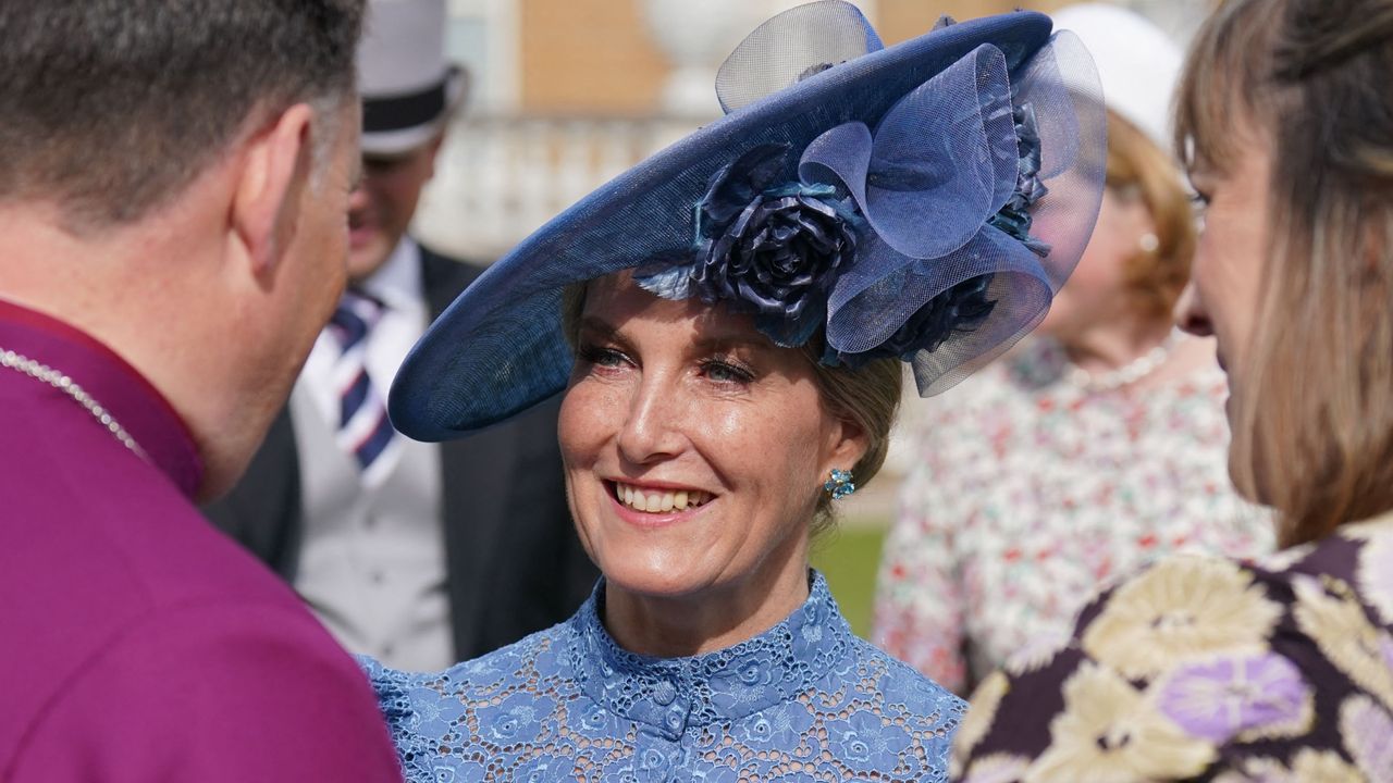 Britain&#039;s Sophie, Duchess of Edinburgh talks to guests during a Garden Party at Buckingham Palace in London on May 9, 2023, as part of the Coronation celebrations. King Charles III thanked the British people for &quot;the greatest possible coronation gift&quot; on Monday as three days of celebrations for the historic event drew to a close with a massive volunteering drive.