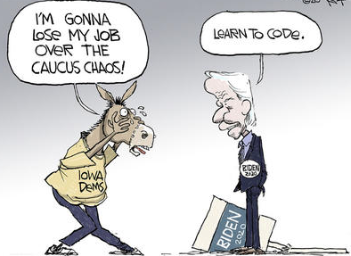 Political Cartoons U.S. Biden Dems millennials Iowa Caucus