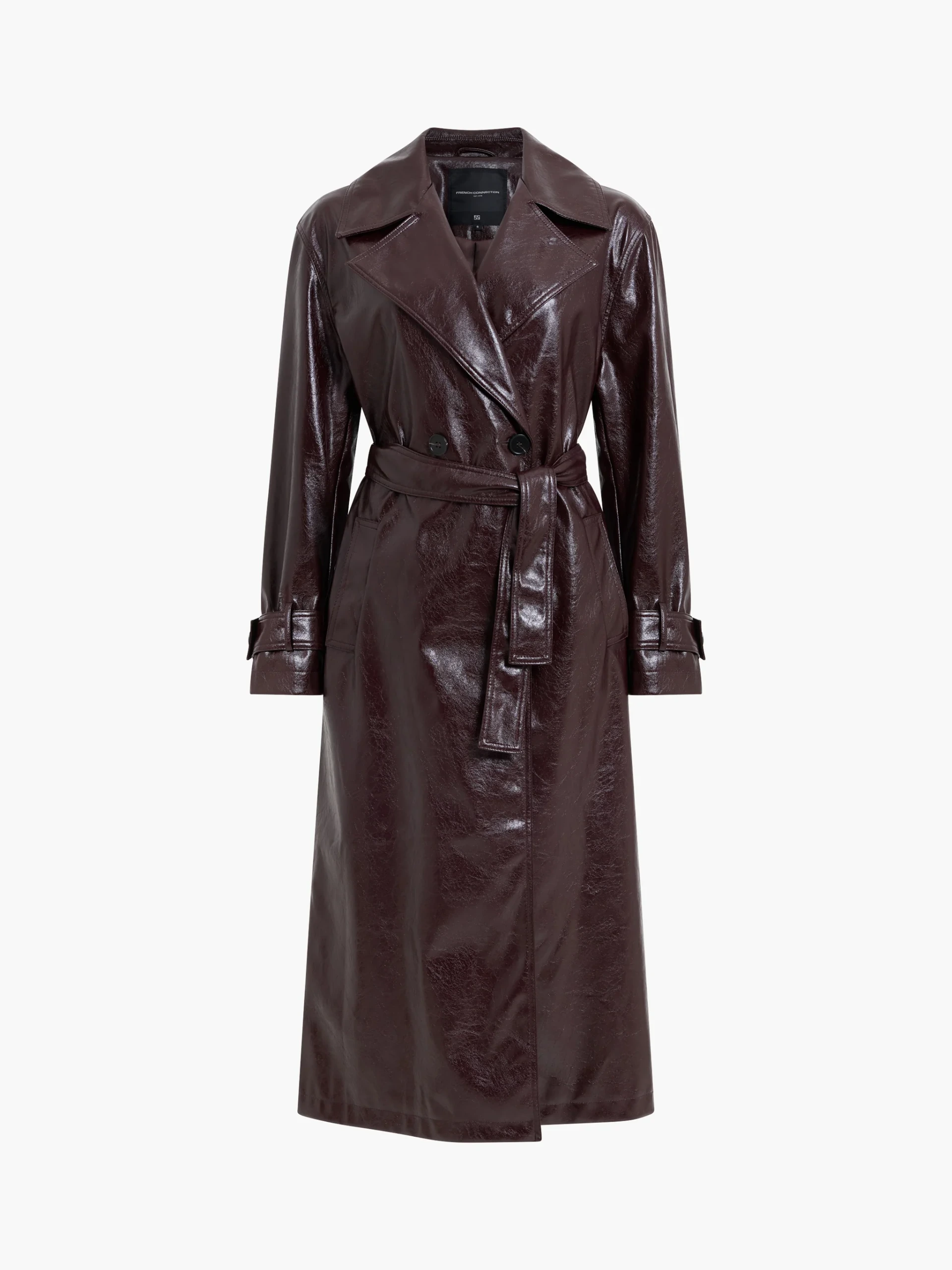 French Connection, Athene Burgundy Crinkle PU Trench Coat