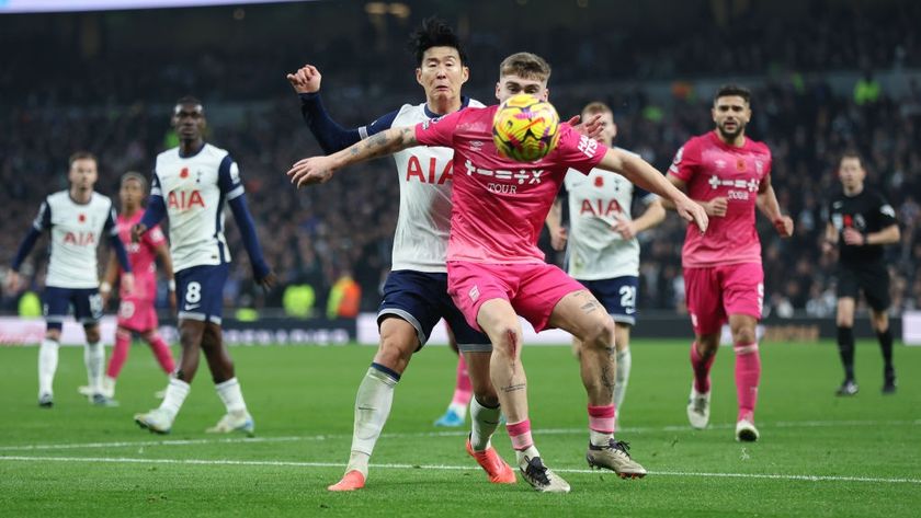 Tottenham Hotspur&#039;s Son Heung-Min and Ipswich Town&#039;s Leif Davis during the Premier League match between Tottenham Hotspur FC and Ipswich Town FC at Tottenham Hotspur Stadium on November 10, 2024 in London, England. 