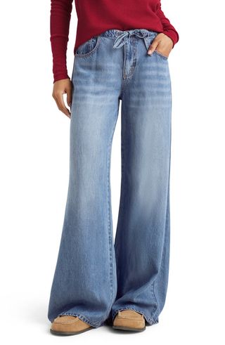 Elastic Waist Wide Leg Denim Pants