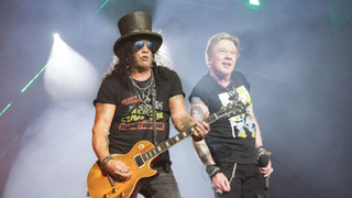 Slash and Axl Rose of Guns N' Roses perform onstage during the Power Trip music festival at Empire Polo Club on October 06, 2023 in Indio, California. 