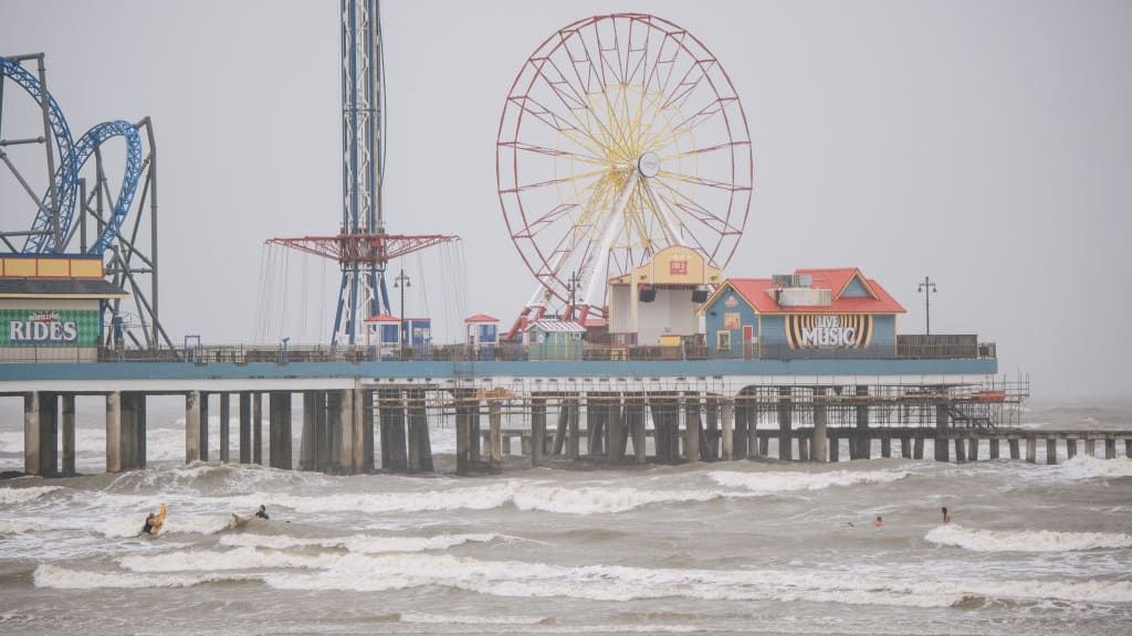 Rain falls in Galveston from Tropical Storm Nicholas.