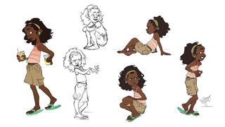 a drawing of a girl in different poses