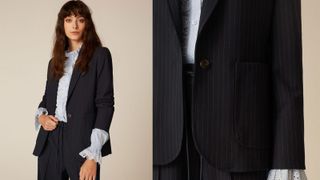 Best blazer for women include this pinstripe blazer from Me+Em