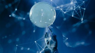 Robot touching a bubble.