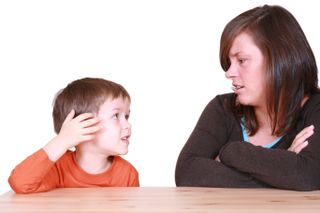 Mother and son talking, conversation, parent and child