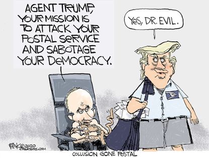 Political Cartoon U.S. Trump Putin USPS Dr Evil