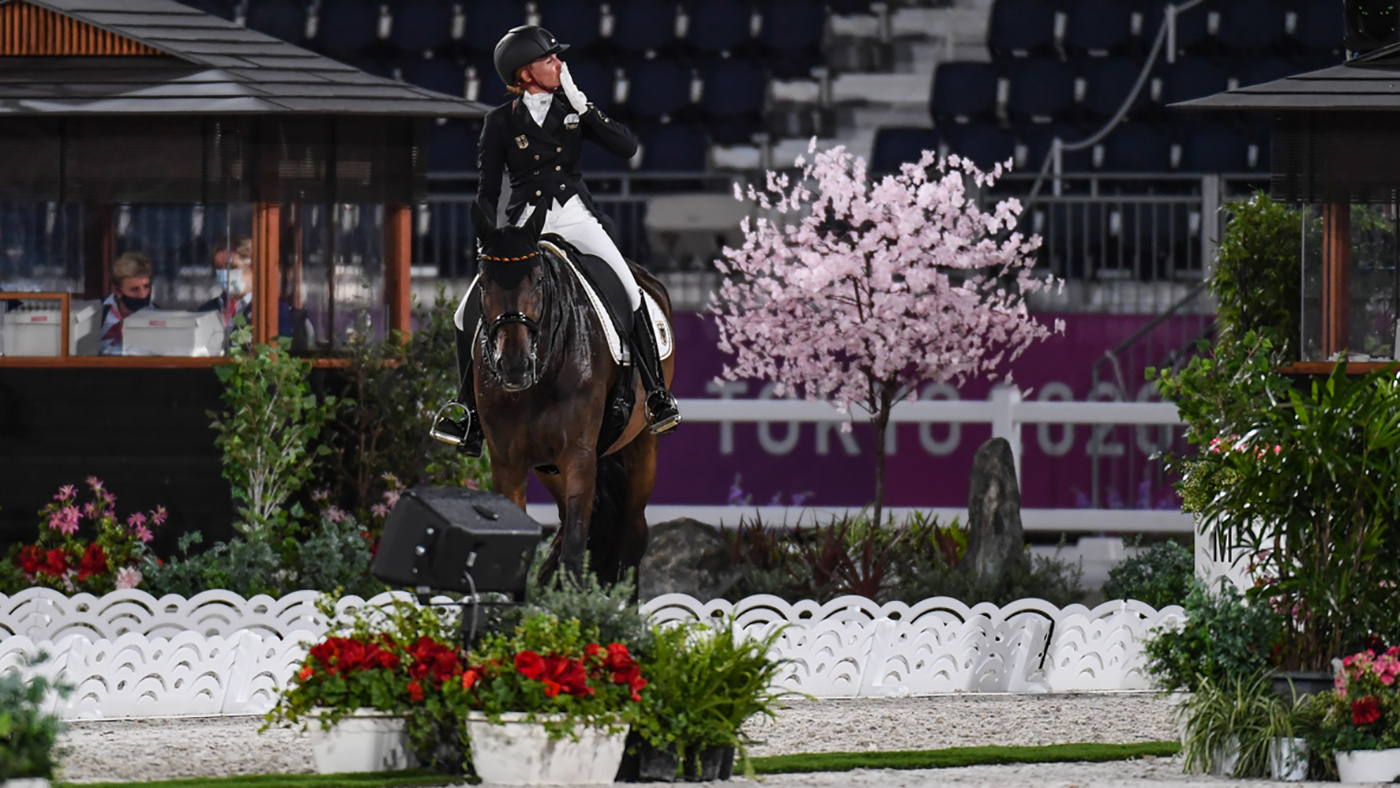 Jessica von Bredow-Werndl riding TSF Dalera in the Tokyo Olympics dressage grand prix