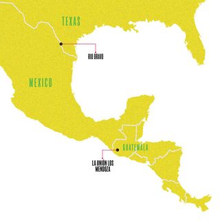 Map showing La Unión Los Mendoza, in Guatemala and Mexican border town Rio Bravo, Texas