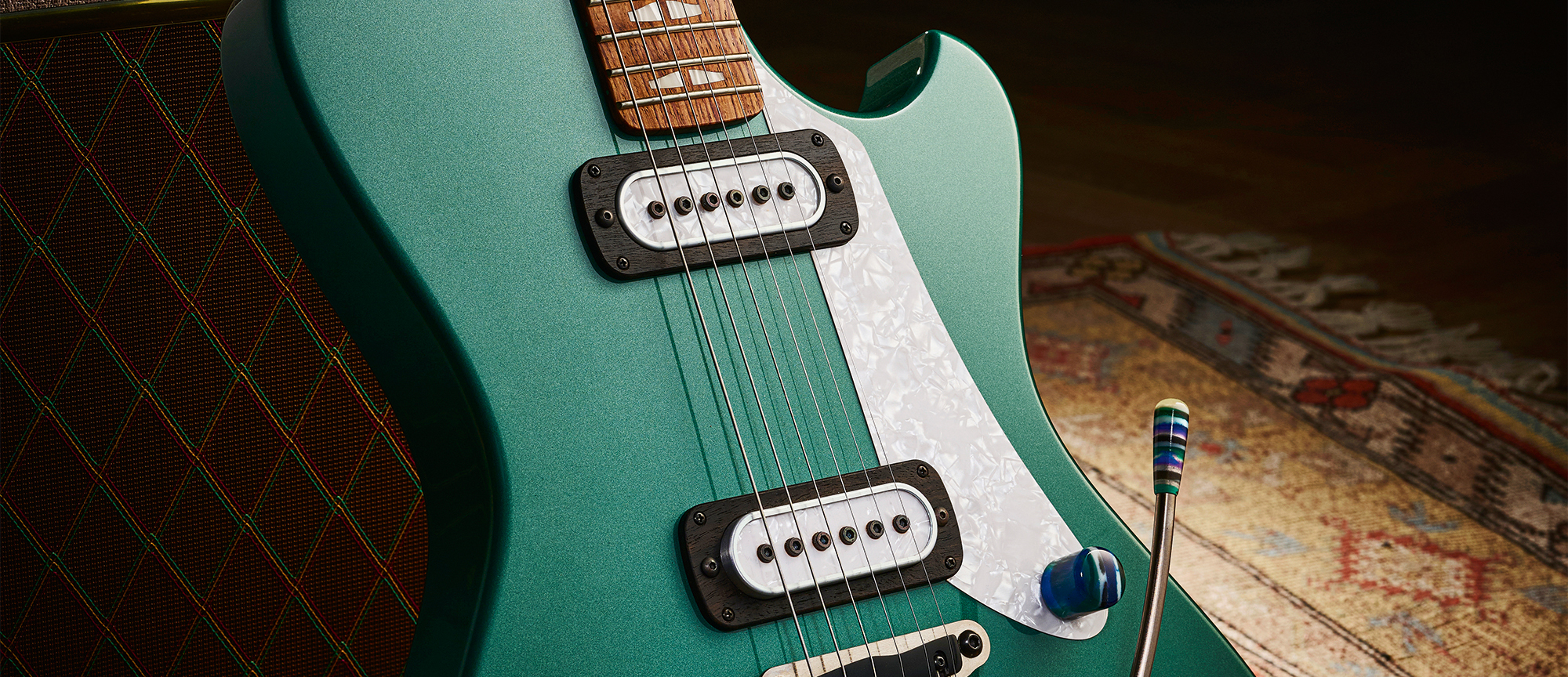 A photo showing a detail of the Powers Electric A-type electric guitar