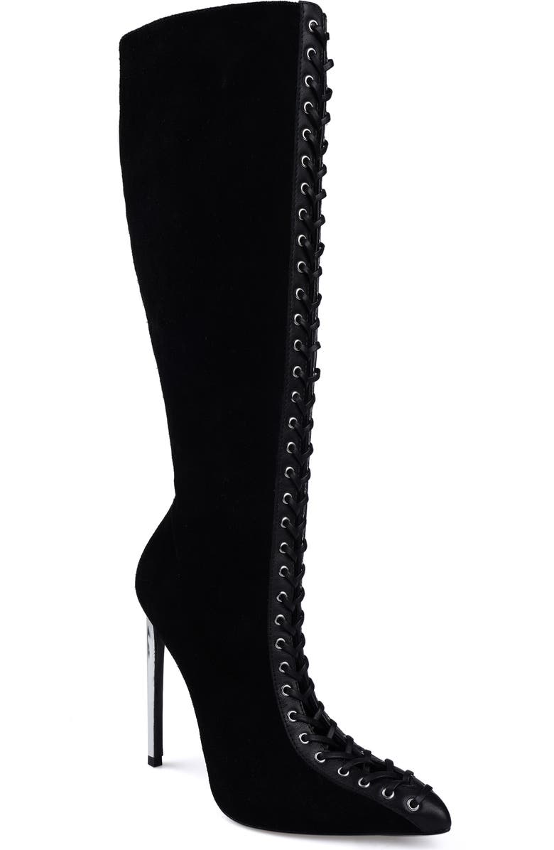 Rudy Pointed Toe Lace Up Knee High Boot