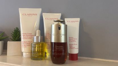 a group shot of clarins products 