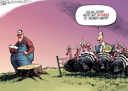 Political cartoon U.S. Thanksgiving political pollsters result