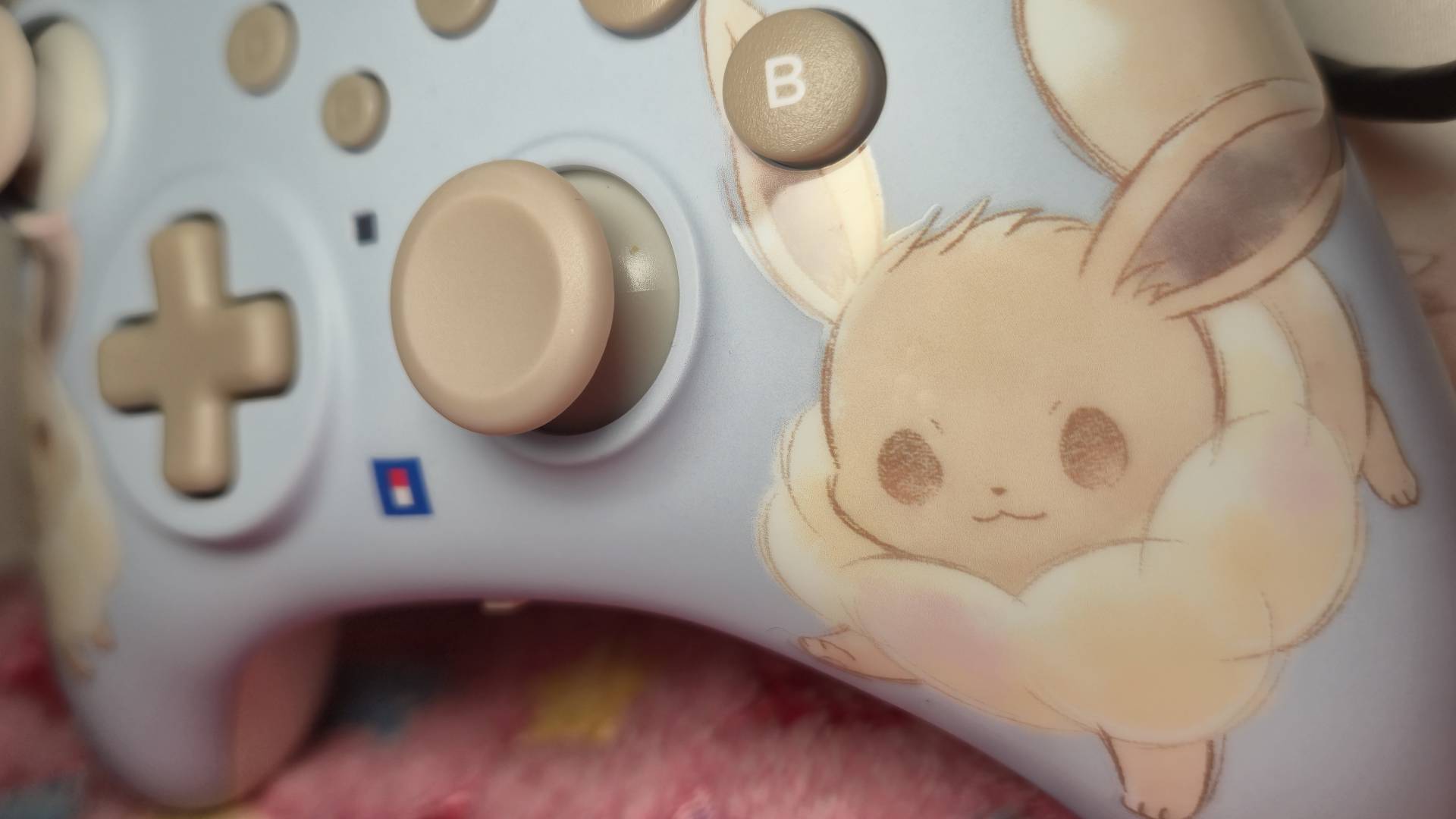 Close up of the Eevee Cottage Core HORIPAD Turbo Switch 2 controller.