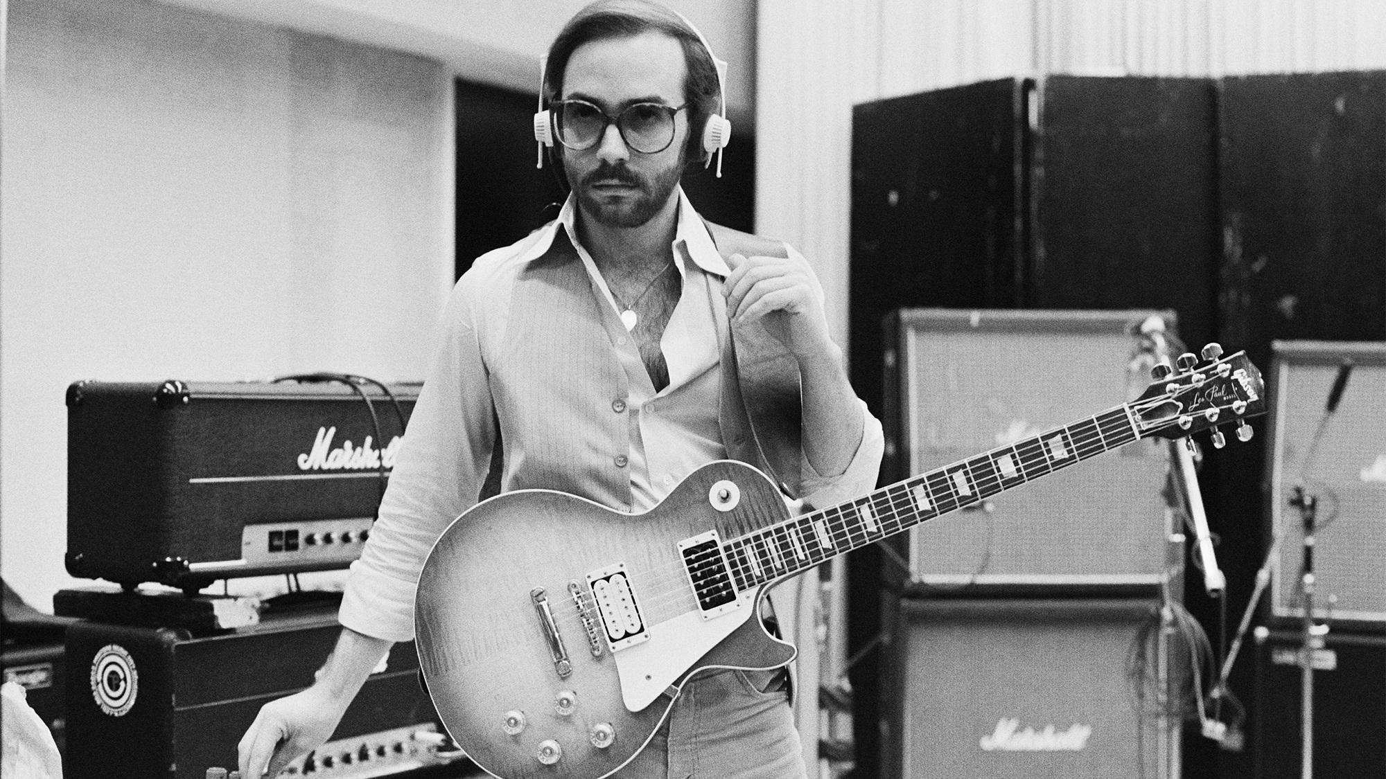 American jazz guitarist Al Di Meola in a recording studio, USA, July 1979.