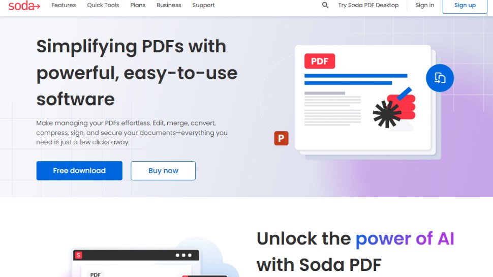 Website screenshot of Soda PDF (August, 2025)