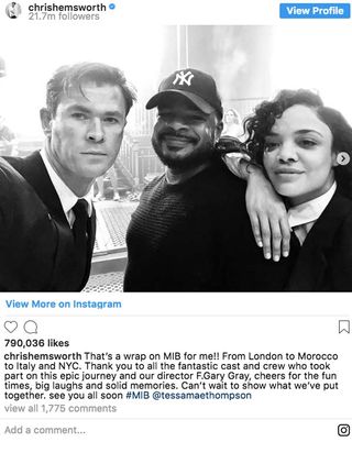 Chris Hemsworth finishes filming Men In Black Reboot with Tessa Thompson