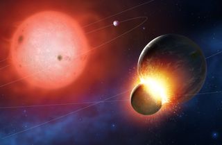 Collisions between planets result in dust and rocky debris.