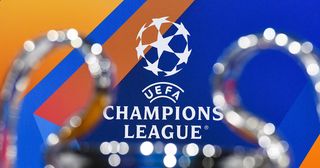 A view of the UEFA Champions League logo during the UEFA Champions League 2021/22 Round of 16 Draw at the UEFA headquarters, The House of European Football, on December 13, 2021, in Nyon, Switzerland.