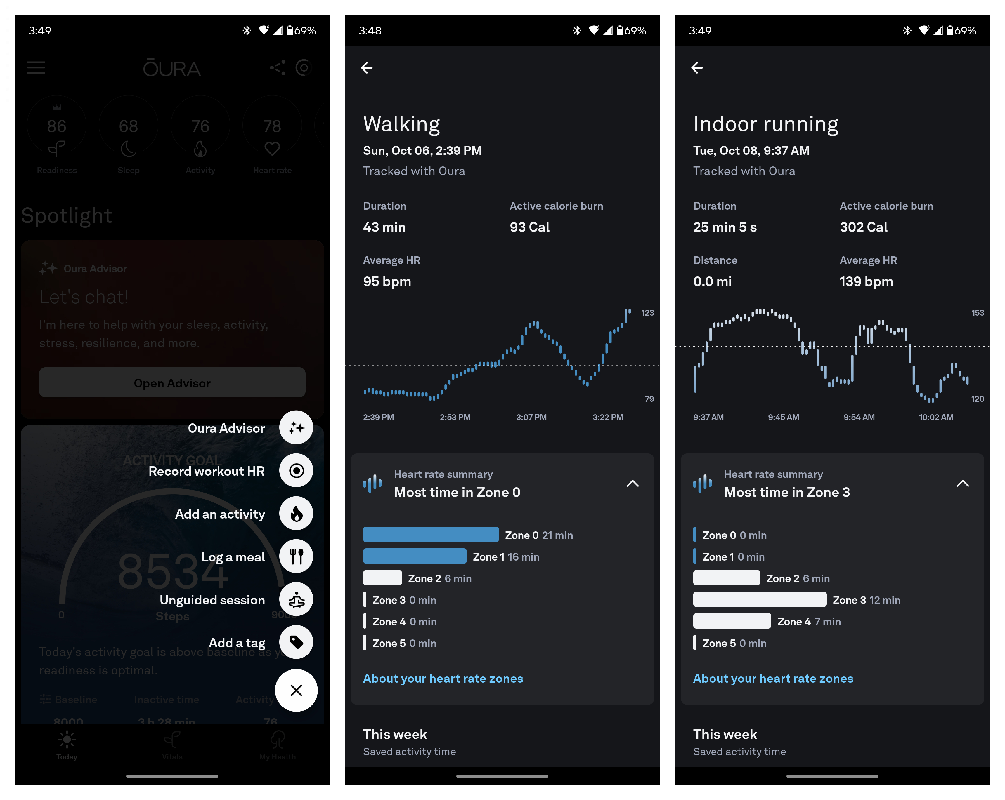 Oura app activity tracking