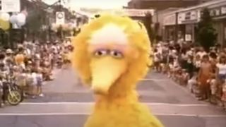 Big Bird in the middle of a parade in Sesame Street Presents Follow That Bird