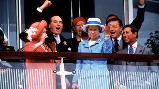 The Queen Mother Prince Charles And The Queen At The Derby. With Them Are The Queen's Racing Manager Earl Of Carnarvon (formerly Lord Porchester) At Left In Dark Morning Suit And Sir Michael Oswald Manager Of The Royal Stud And Queen Mother's Racing Manager(right,behind Queens Hand)