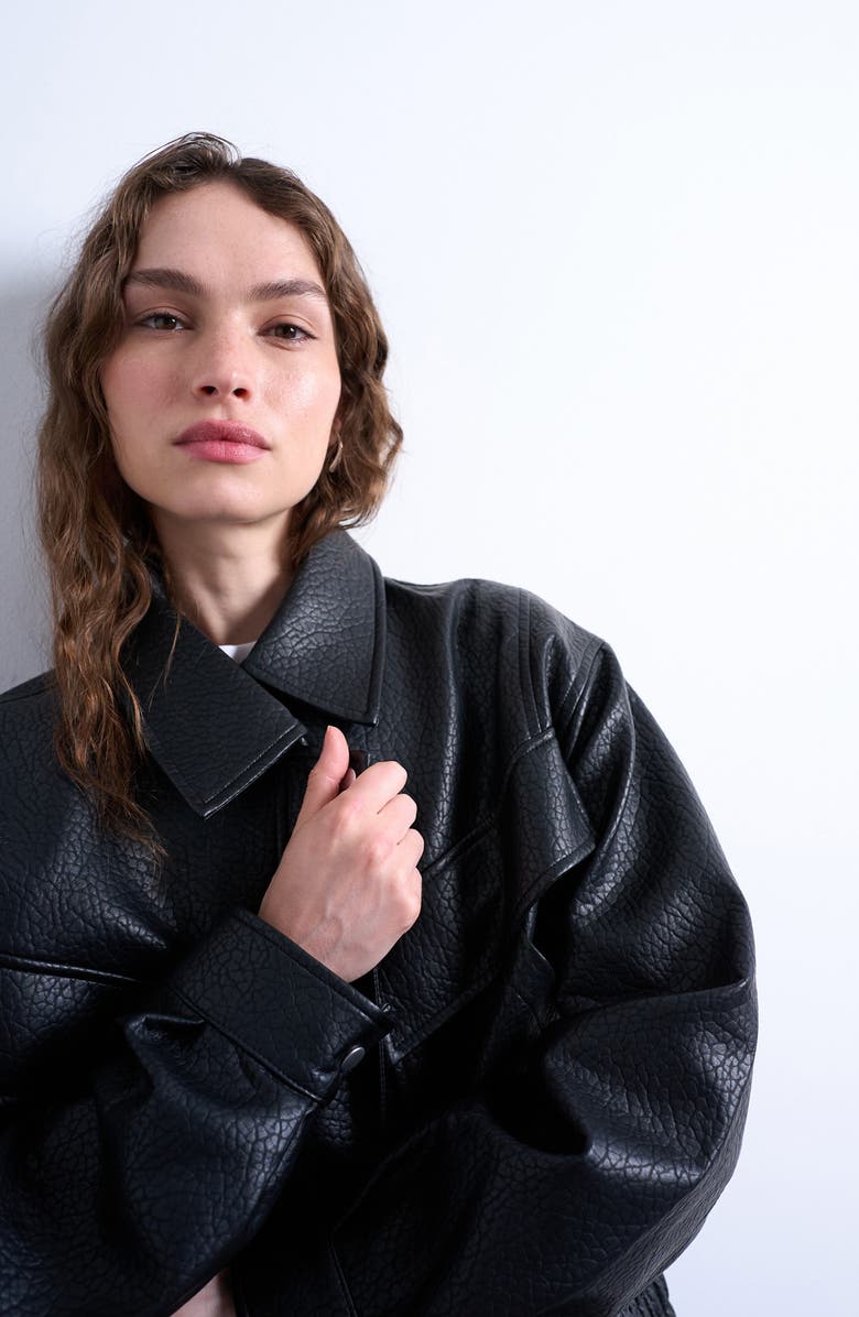 Boxy Faux Leather Bomber Jacket