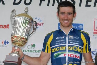 Romain Feillu (Vacansoleil-DCM) with the winner's trophy.