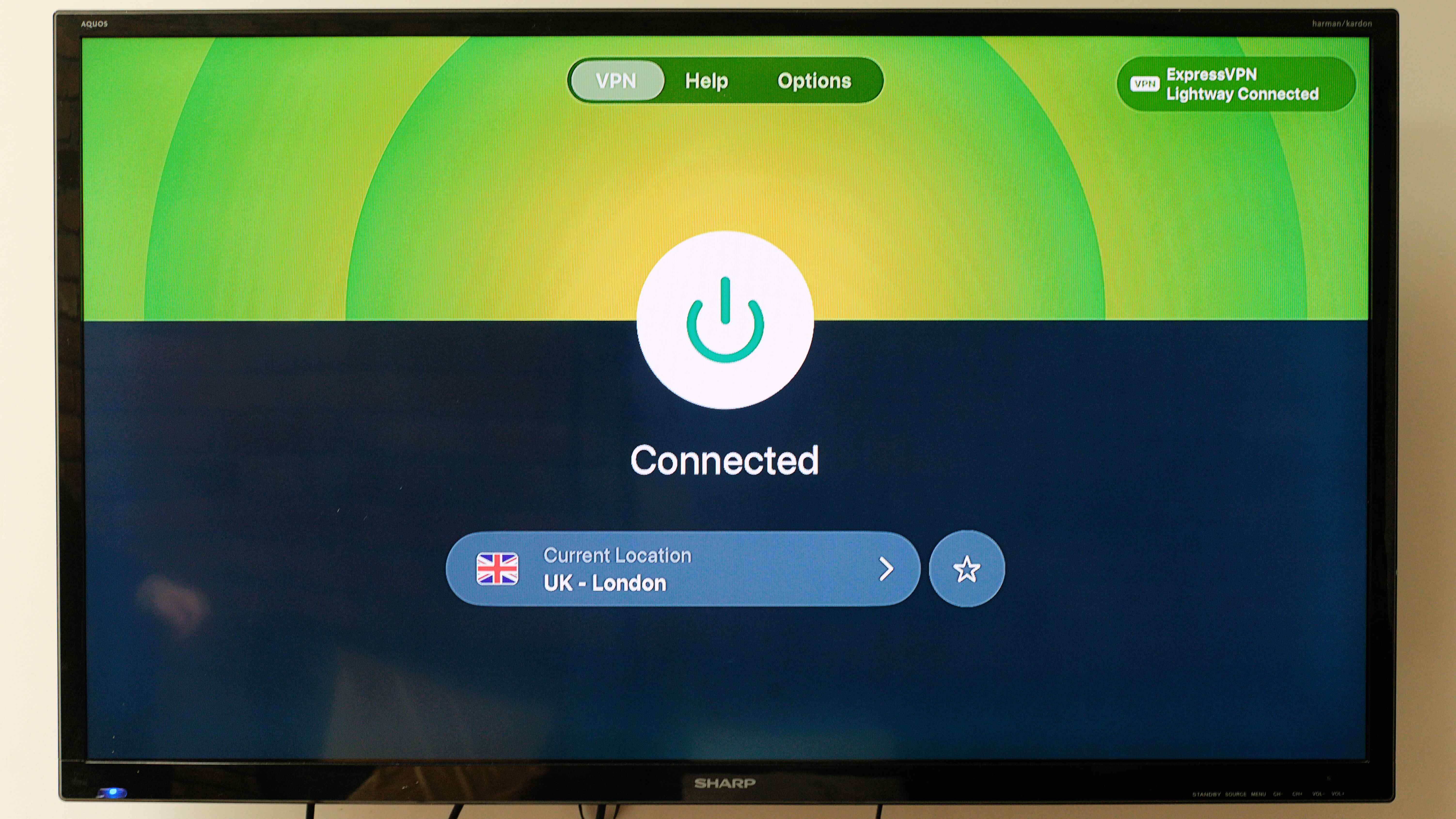 ExpressVPN app running on an Apple TV