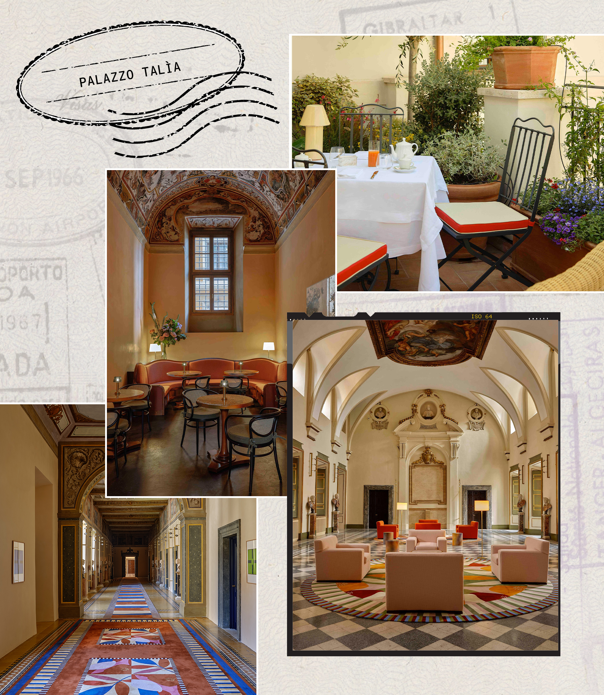 a collage of four images of Palazzo Talía