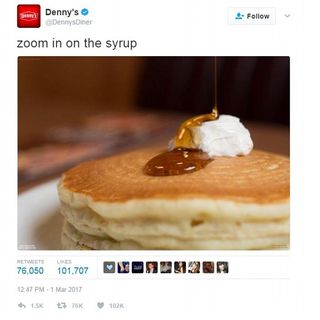 Famed for its quirky, mischievous social activity, Denny's used a simple 'zoom in' meme to create one of the most successful branded posts in Twitter history