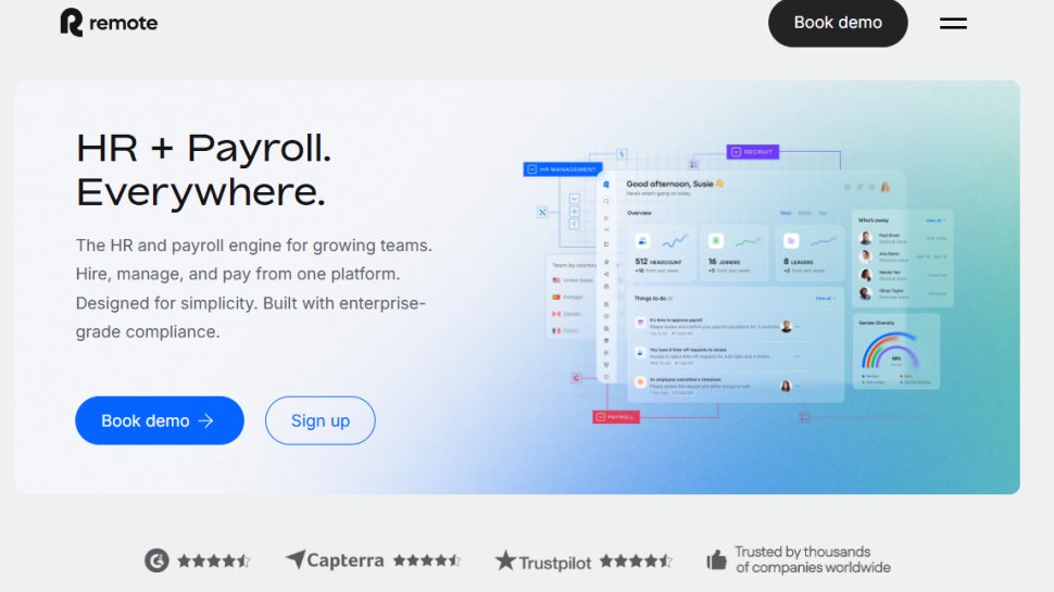 Website screenshot of Remote Payroll (March, 2026)