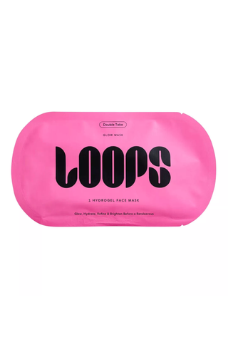 A single pink Loops face mask set against a white background.