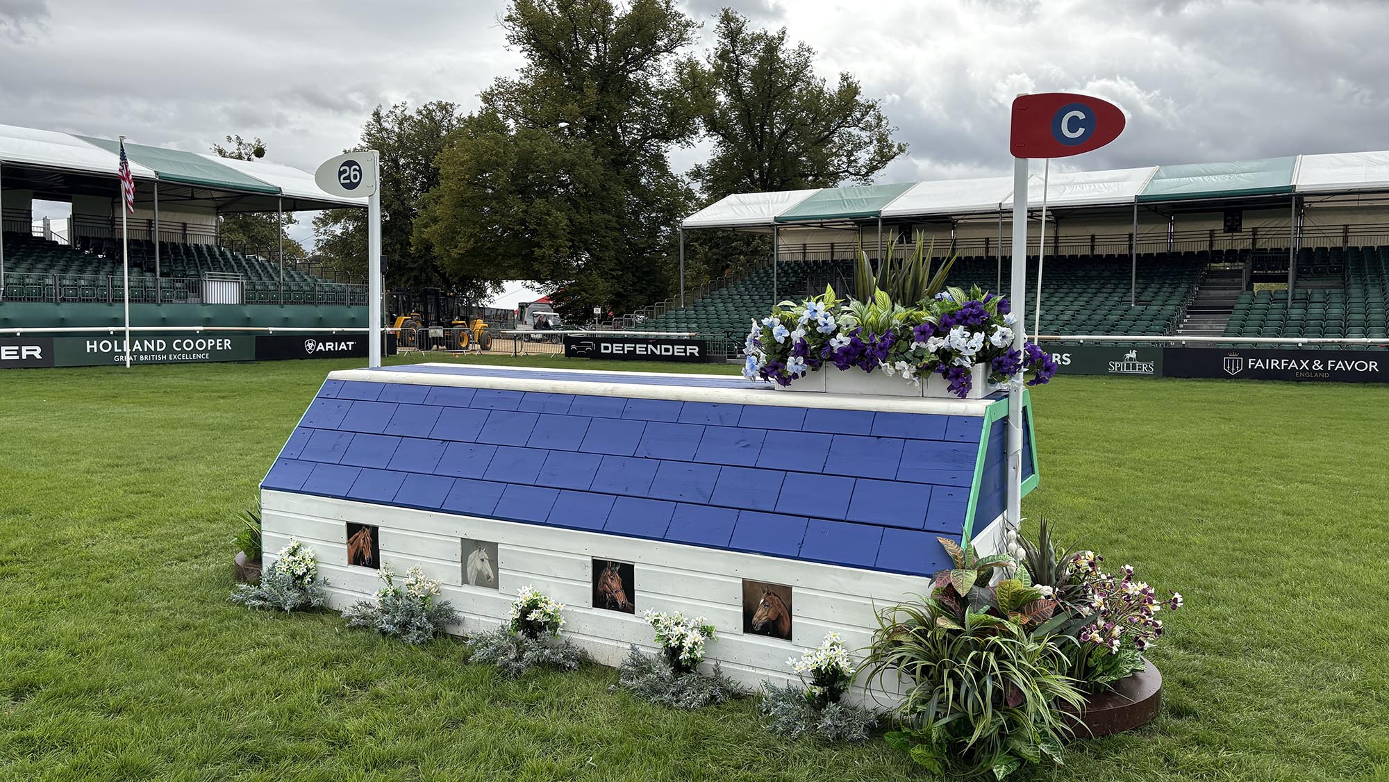 Angled blue and white on the Burghley cross-country course 2026