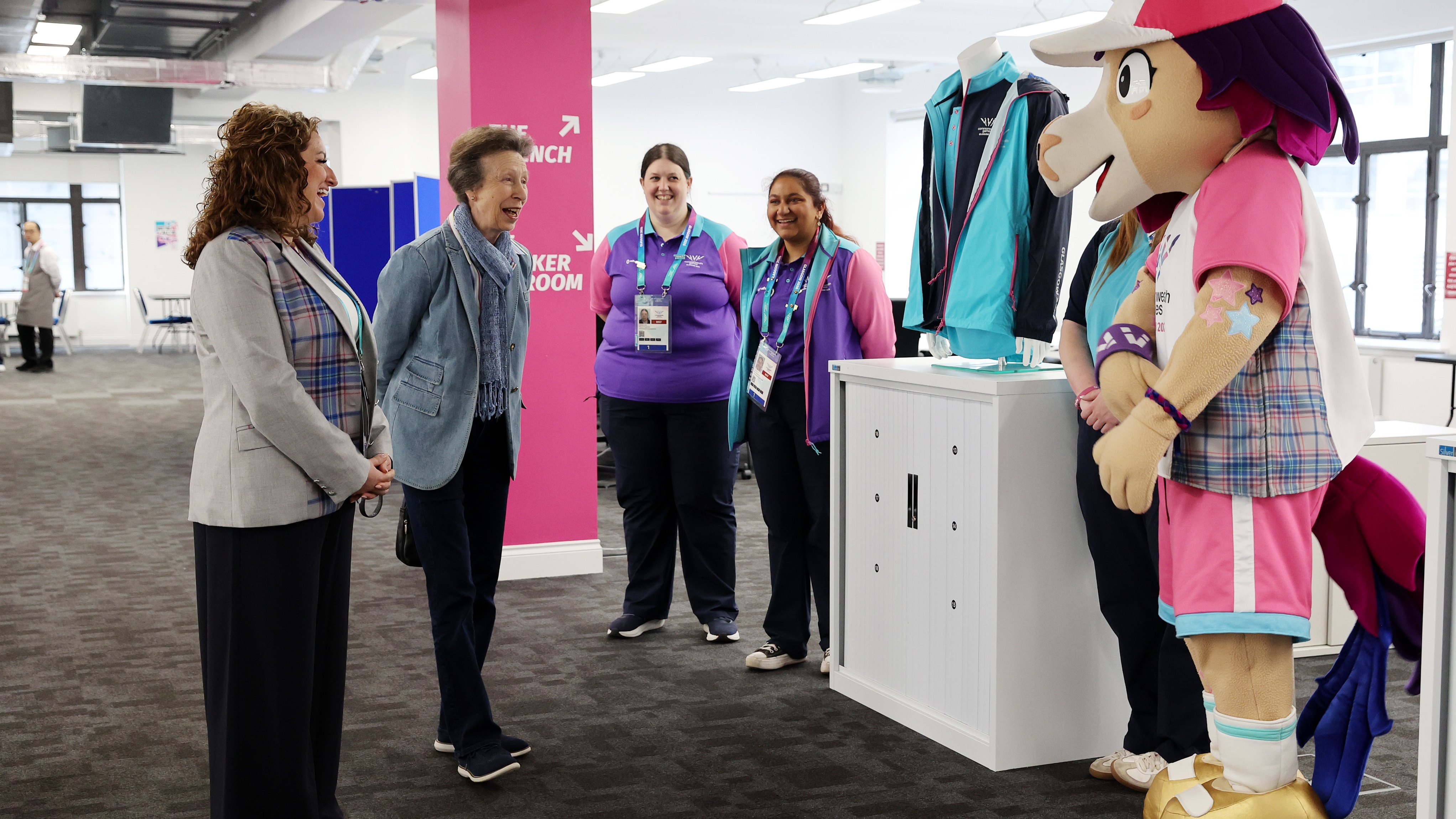 Anne, Princess Royal, visits the fifth floor Commonwealth Games headquarters at Bothwell Street during day seven of the Glasgow 2026 Commonwealth Games on July 30, 2026