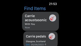 "Find" app used with AirTags on Apple Watch