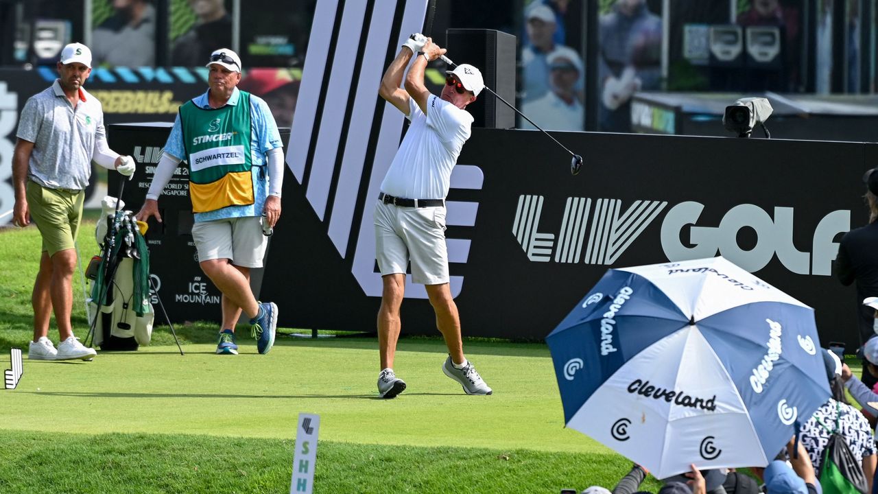 Phil Mickelson hits driver during day one of LIV Golf SIngapore 2024