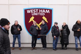 West Ham United fans enjoy the pre match atmosphere prior to the Premier League match between West Ham United FC and Brentford FC at London Stadium on February 15, 2025 in London, England