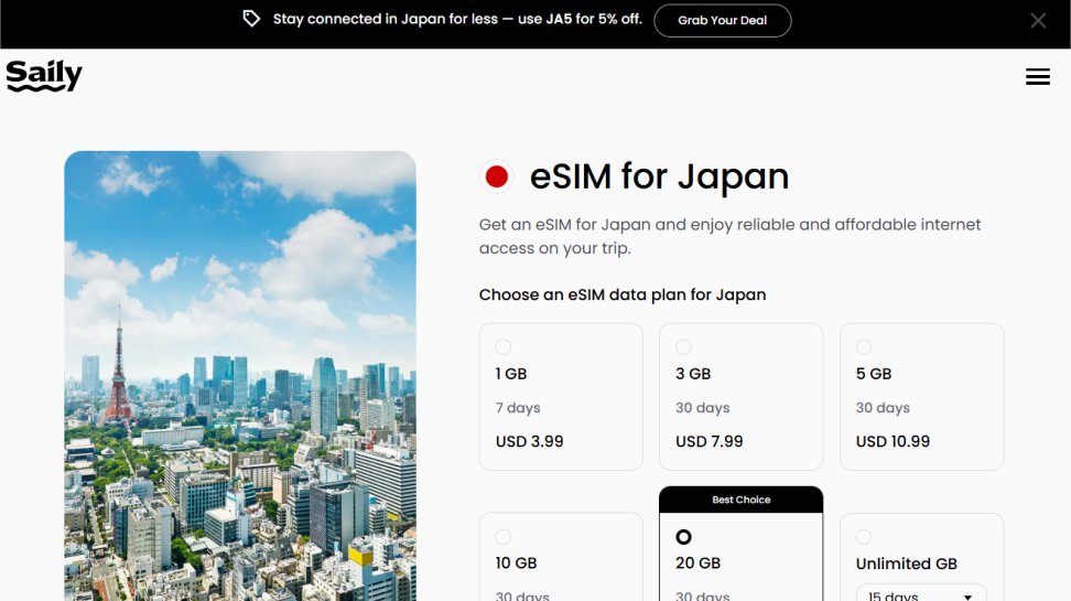 Saily website screenshot (June 2025).