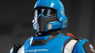Preorder bonus blue armor for Helldivers 2 closeup of shoulders and head