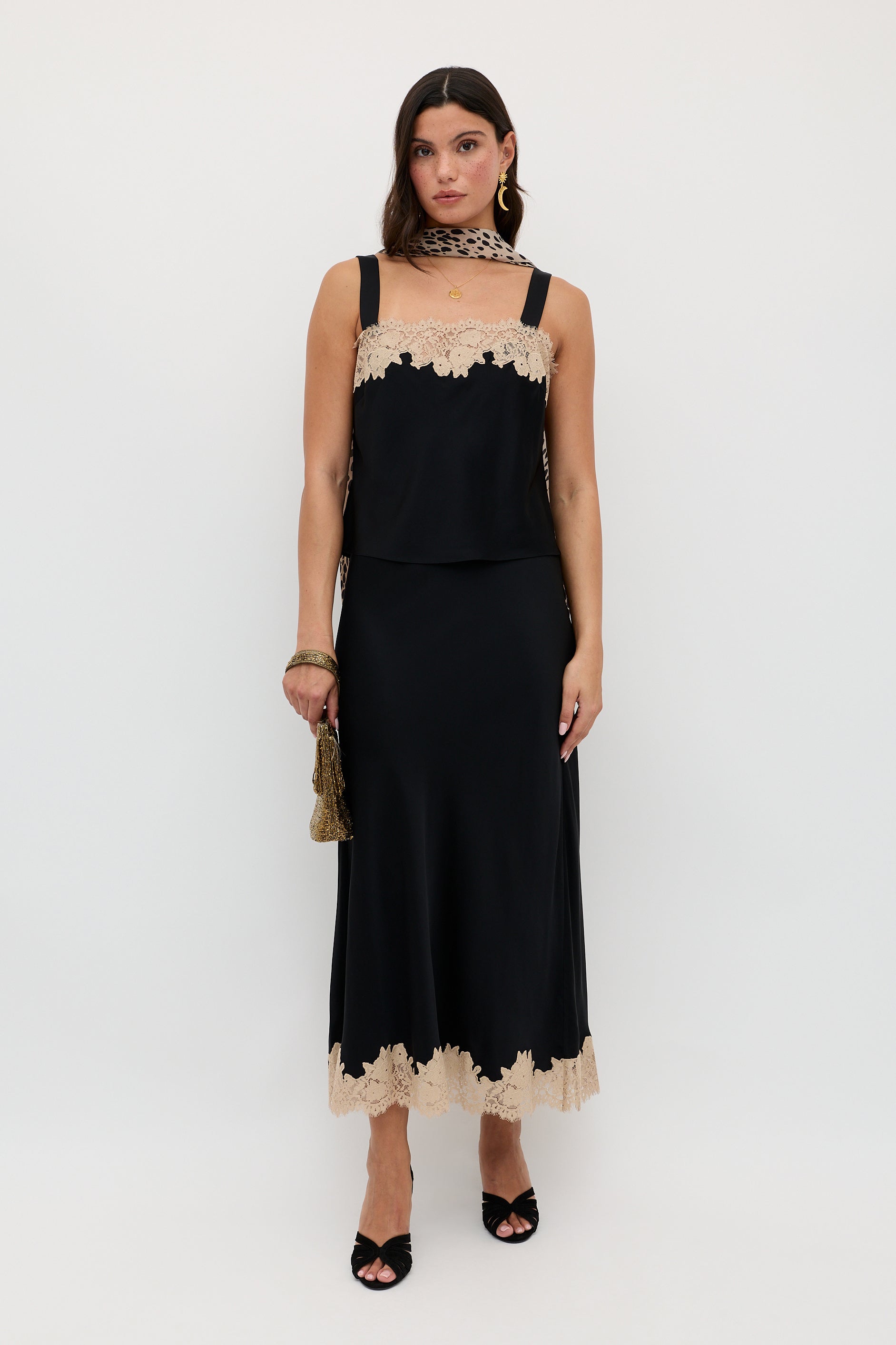 Matilde Satin Midi Skirt in Black