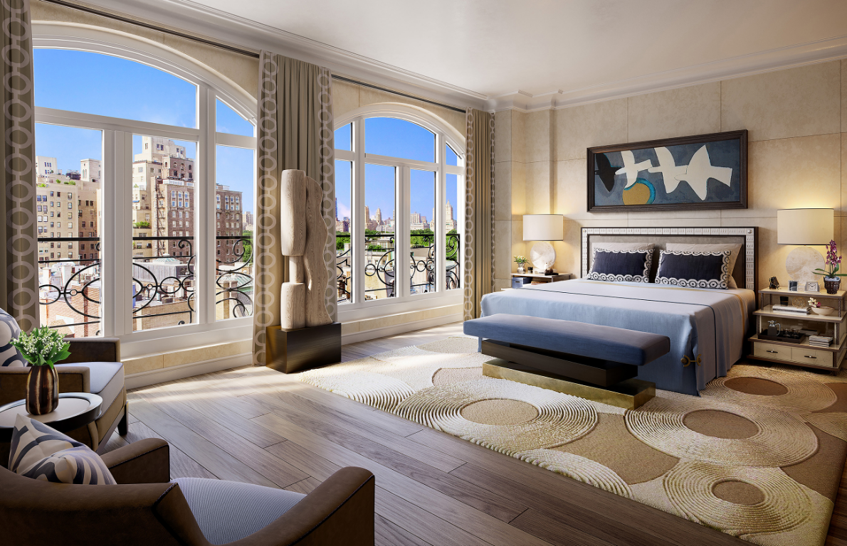 A series of eccentrically decorated rooms features organic shaded sculptures, modern furniture, and art with a sumptuous feel.