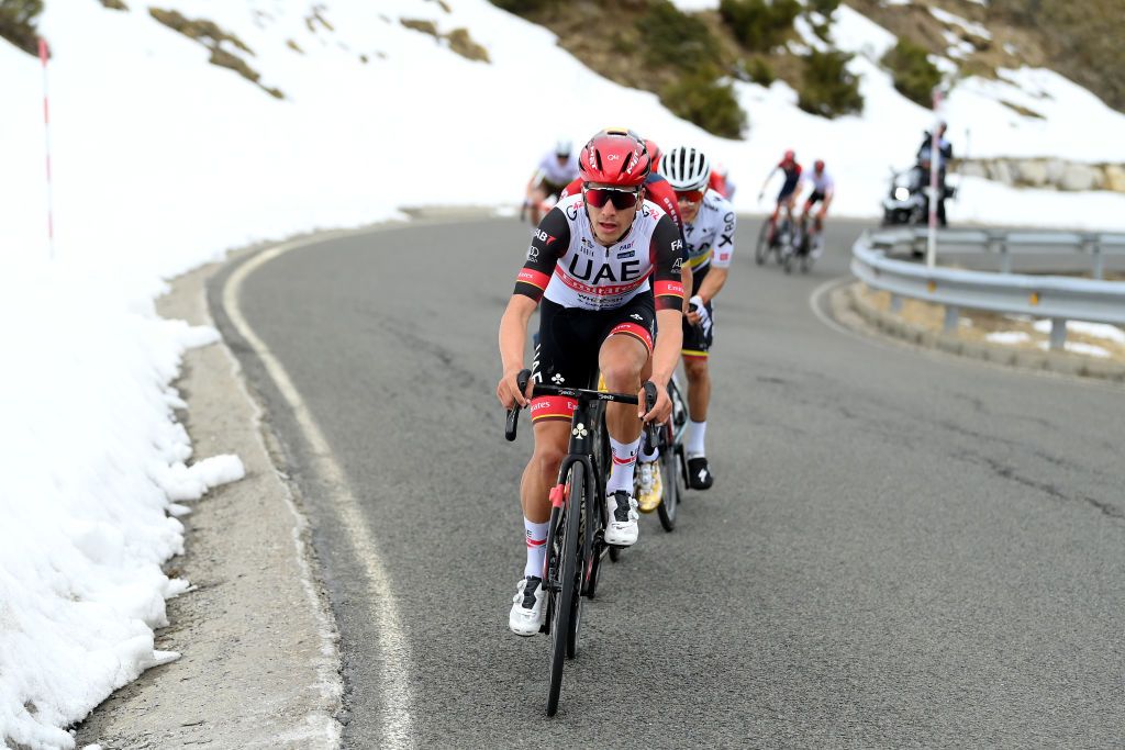 BO TALL SPAIN MARCH 24 Joo Almeida of Portugal and UAE Team Emirates attacks in the final climb during the 101st Volta Ciclista a Catalunya 2022 Stage 4 a 1665km stage from La Seu dUrgell to Bo Tall 2015m VoltaCatalunya101 WorldTour on March 24 2022 in Bo Tall Spain Photo by David RamosGetty Images