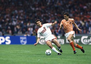 John van t' Schip of the Netherlands in action against the Soviet Union during the final of Euro 1988 in West Germany