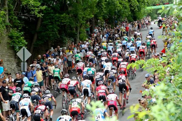 Fans line the climb to the finish.