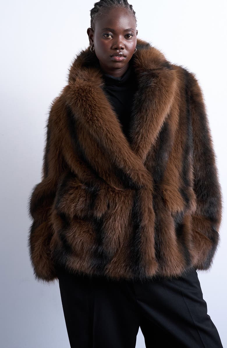 Stripe Faux Fur Jacket