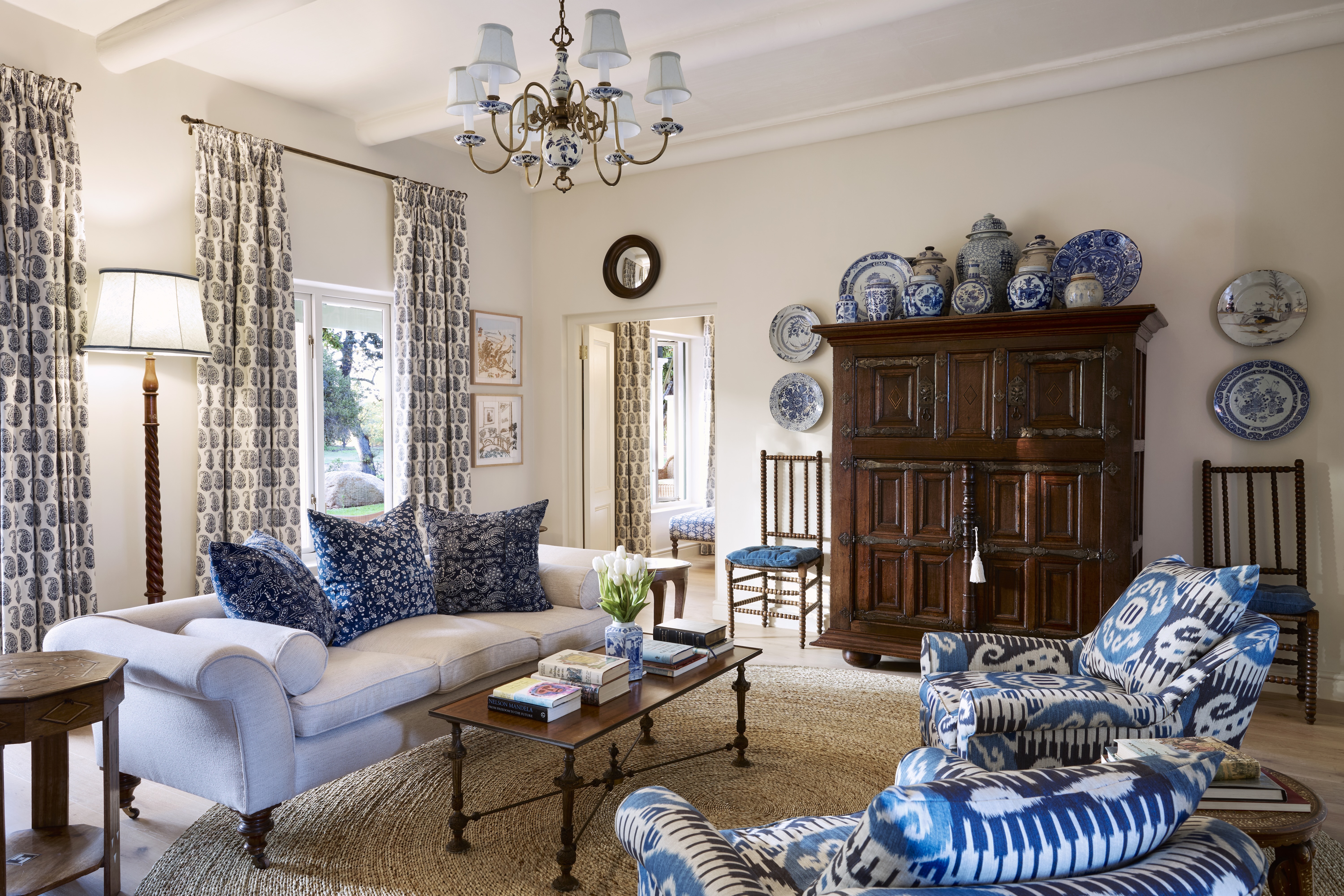 A blue-themed room at Spier Hotel in South Africa