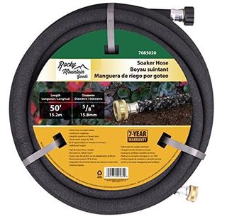 Rocky Mountain Goods Soaker Hose - Heavy Duty Rubber - Saves 70% Water - End Cap Included for Additional Hose Connect - Great for Gardens/flower Beds - Reinforced Fittings (50-Feet by 5/8-Inch)